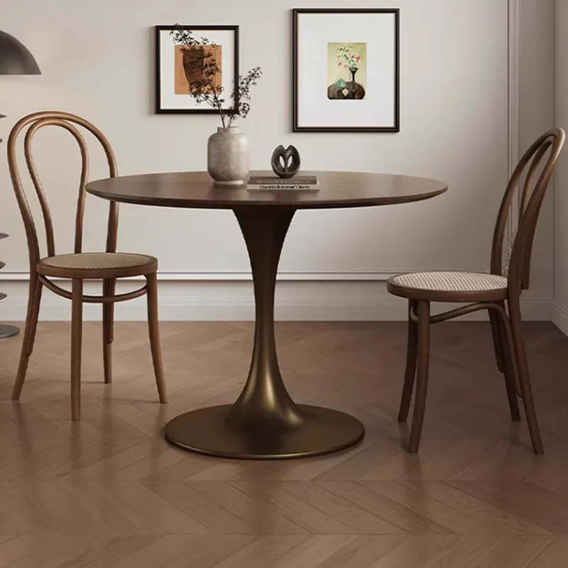Medieval simple walnut dining table round table household small apartment round commercial negotiation
