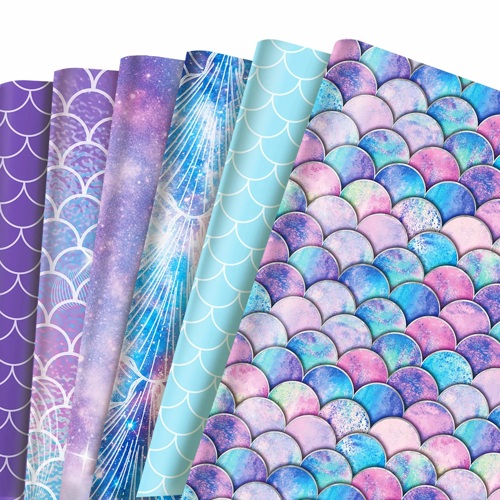 12pcs Colorful Mermaid Squama Pattern  Wrapping Material Paper Birthday Party Gifts Decorative Packing Craft Papers