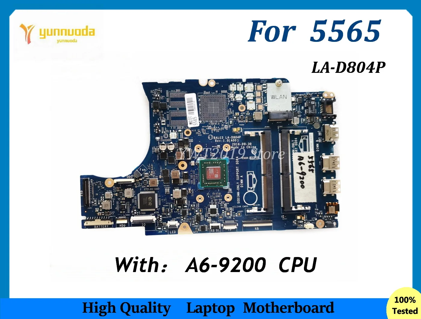 BAL23 LA-D804P  For Dell Inspiron 5565 5765 Laptop Motherboard with A6-9200 CPU  Test ok