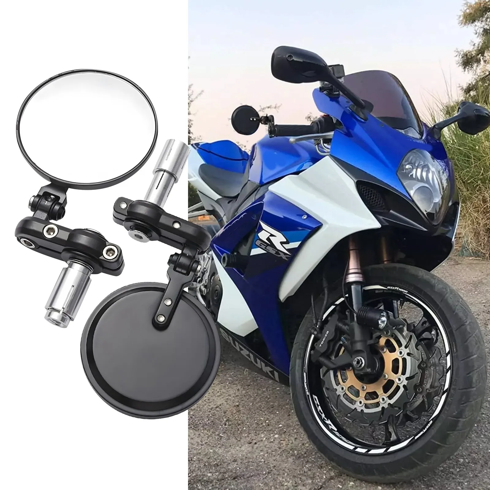 

Folding Motorcycle 7/8" Handle Bar End Mirrors For Suzuki GSXR 750 1000 600 250