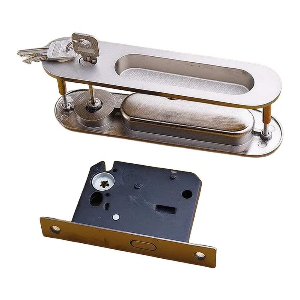 Sliding Door Lock with Three Keys for Wooden Sliding Doors Featuring Seamless Concealed Handle and Slip Resistance
