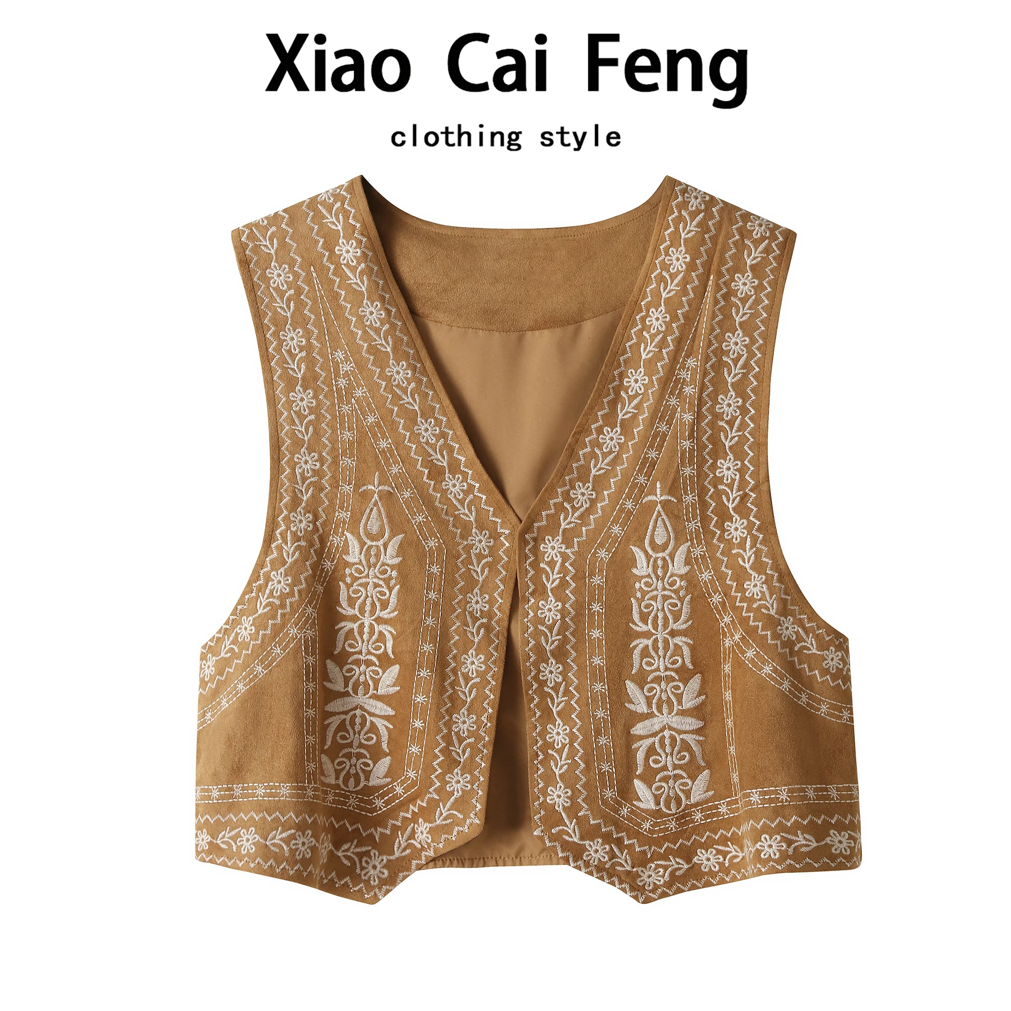 

Ethnic Sle Embroidered Suede ort Vest Women's Travel Outfit Layering Top V-Ne Regular Svel Jaet Floral Pattern