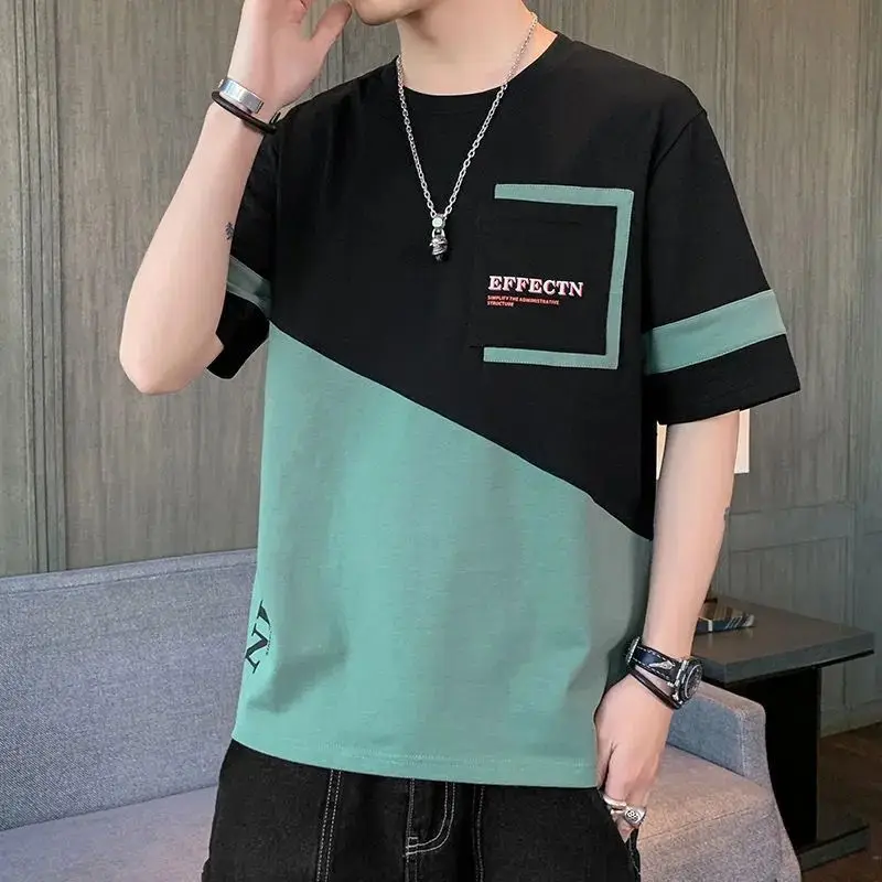 Pure Short For Men's Summer New Trend Instagram Ice Porcelain Cotton Half Sleeved T-Shirt With Round Neck And Trendy Label