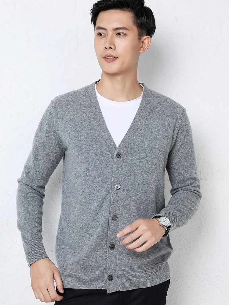 

Soft Long Sleeve Knitted Cardigan Men's Casual V-Neck Business Versatile Loose Outerwear Pure Color Fashion Urban Style