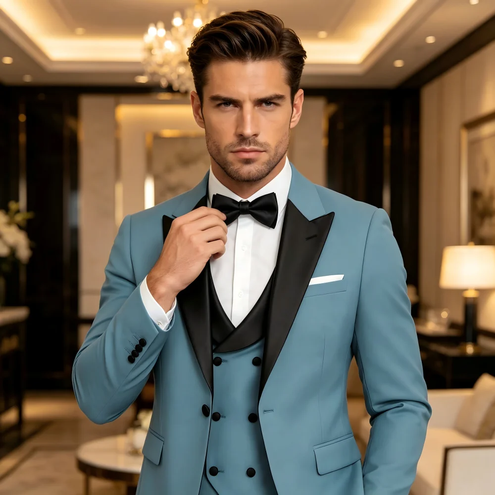 

Мужской красный костюм-тройка Luxo Slim Fit с пикообразной лацканной воротниковой лацканкой и брюками стандартной длины, а также жилетом