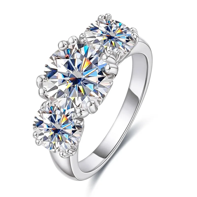 

S925 Sterling Silver Ring Three Stone Model 5 Carat D Color Moissan Diamond Ring With GRA 18K Gold Plated Fine Jewelry