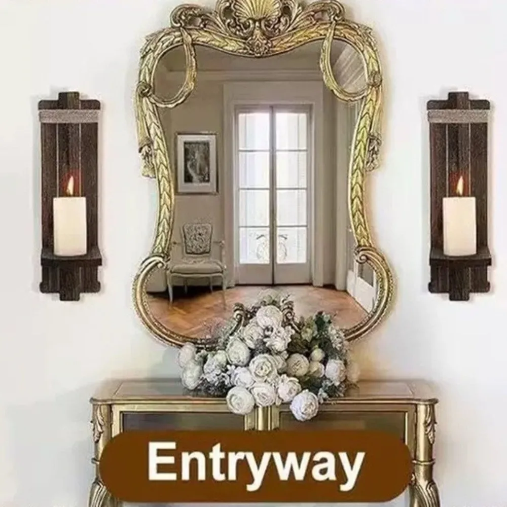 Farmhouse Wooden Wall-Mounted Candlestick Wall Hanging Vintage Floating Shelf Rustic Decorative Candlestick Stand Corridor