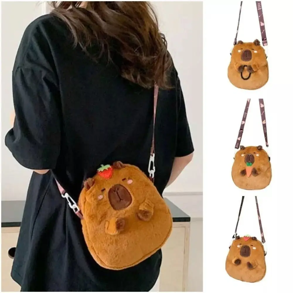 New Large Capacity Capybara Plush Shoulder Bag Cute Casual Guinea Pig Plush Bag Students School Bag Cartoon Capybara Handbag