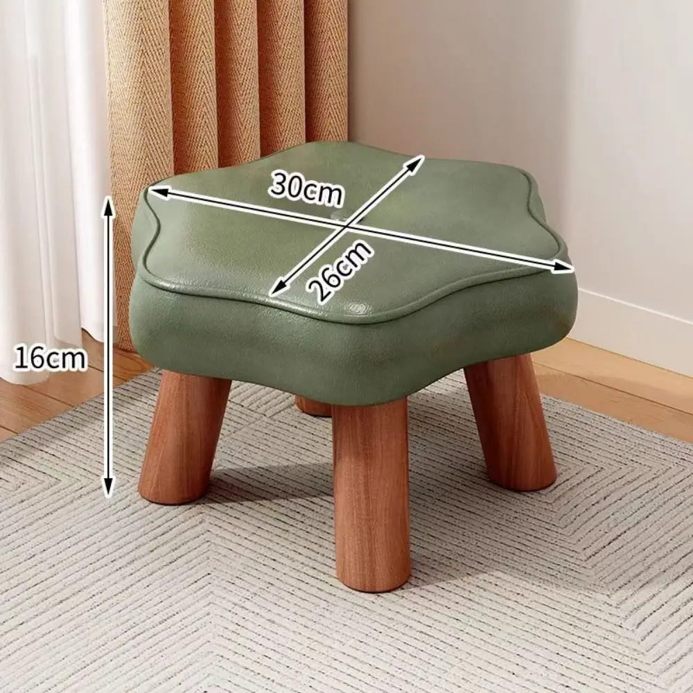Soft Solid Wood Small Foot Stool Non-Skid PU Leather Low Seat Stackable Thickened Sponge Cushion