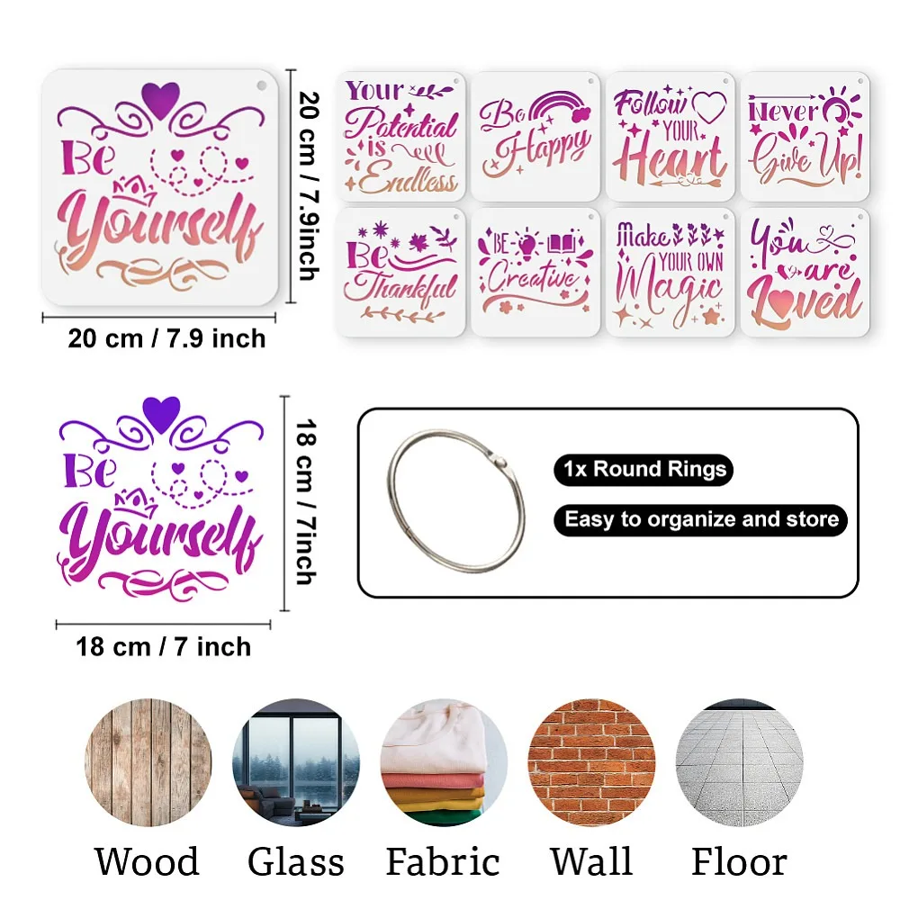 9Pcs Motivational Phrases Stencils for Painting 7.9