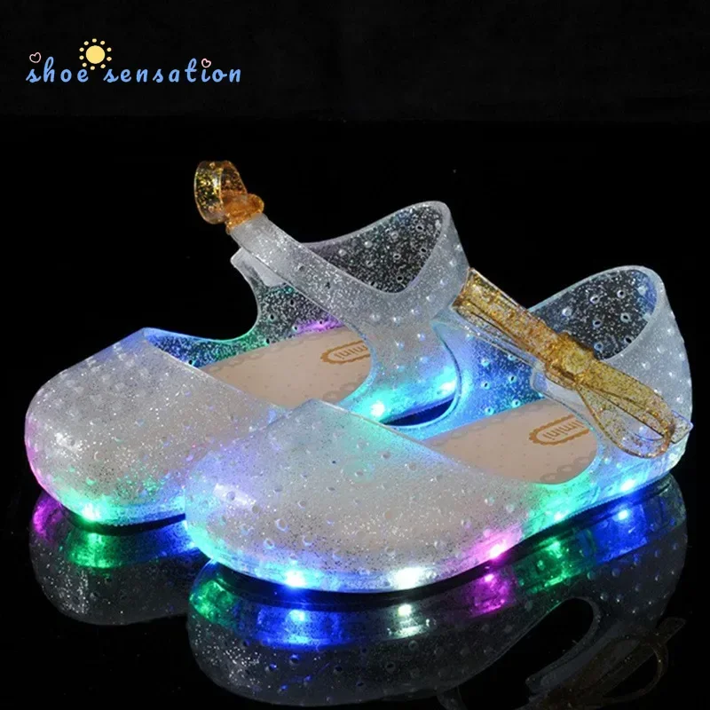 Sandali per bambini Baby Jelly Crystal Glowing Shoes Bow scarpe per bambini sandali per ragazza scarpe da principessa scarpe illuminate per ragazzo muslimah