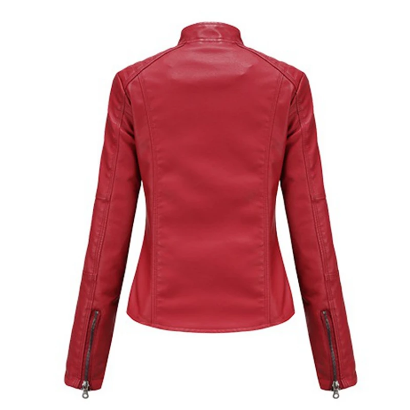 Leather Jacket Women 2023 Autumn Spring Women\'s Moto Biker Zipper Jacket Red Black Apricot Coffee Coat Ladies Outerwear Brown