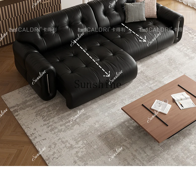 

Black leather French retro style straight push electric sofa zero against the wall simple and modern FT