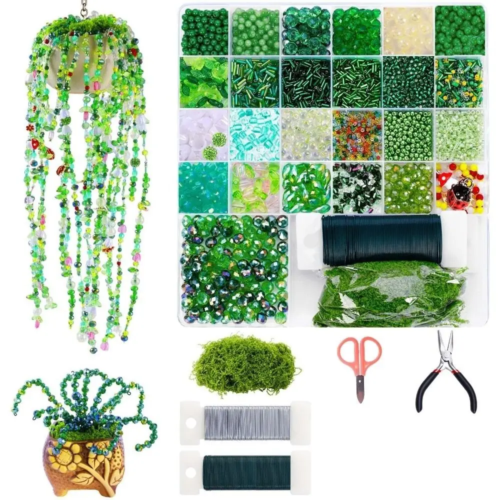 Crystal Glass Material 6mm Green Glass Beads Set Green Series Color Handmade DIY Supplies DIY Beaded Plants Beginner Friendly