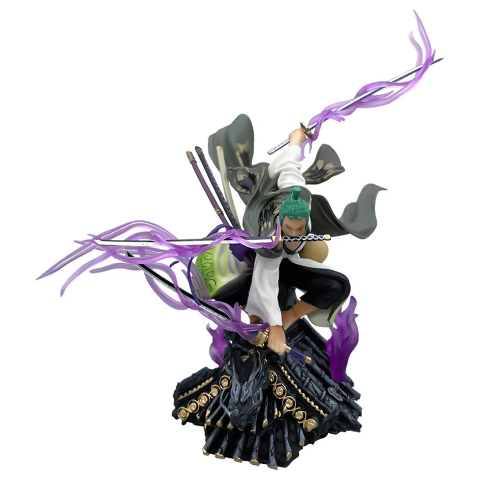 ワンピースアニメアクションフィギュア,ルーフサウロン,ボックス付きスリーナイフフローゾロ,PVCコレクタブルモデル,男の子用おもちゃ,22cm