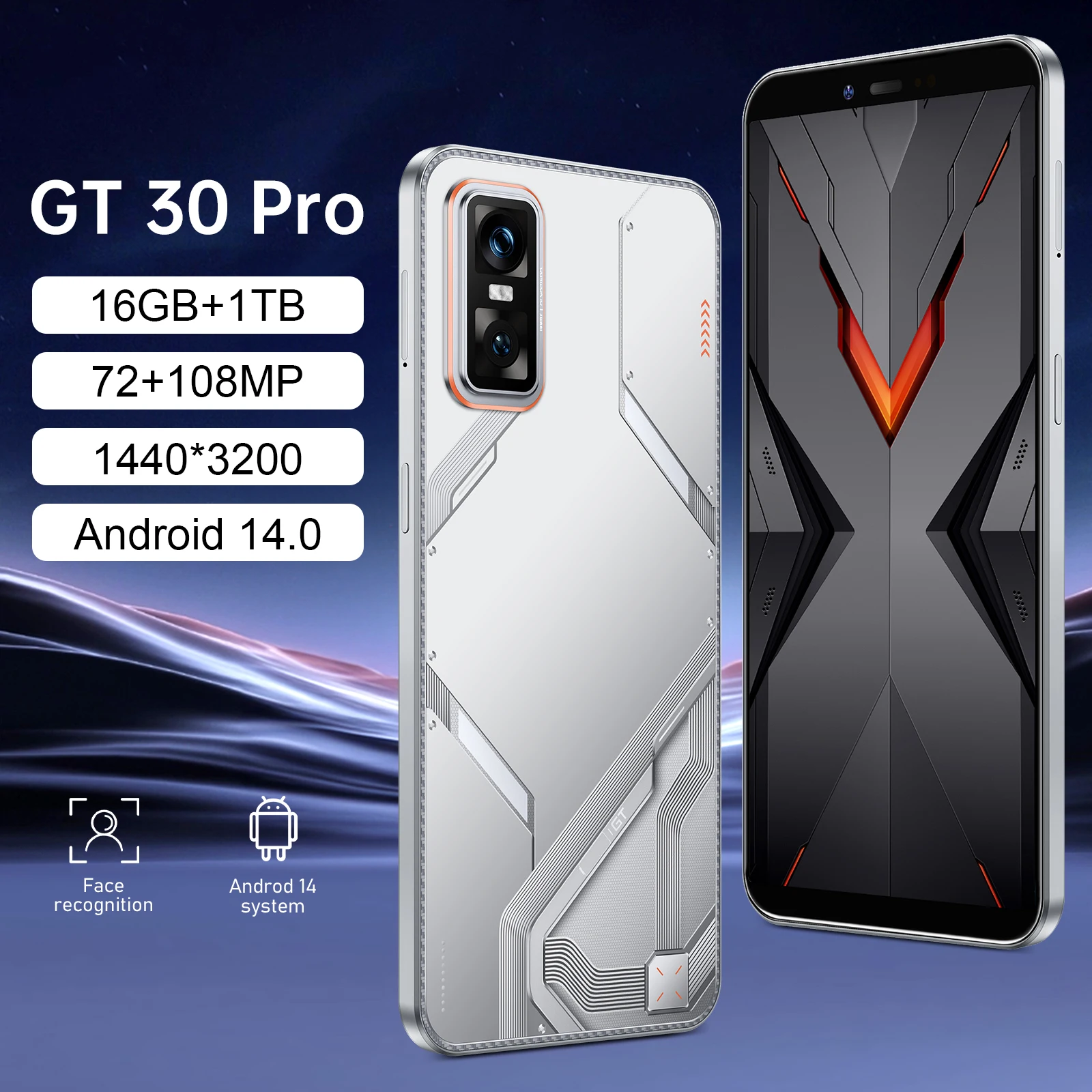 

HOT 6.8 Inch GT 30 Pro NEW Smart 8000mAh Battery Celulares High Quality Dual SIM ROM Global Edition Android14 Camera 108MP
