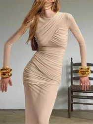 Elegant Mesh Patchwork Long Dresses Bodycon Package Hip Party Club Evening Dress Sexy Double Layer Perspective Vestidos Clothing