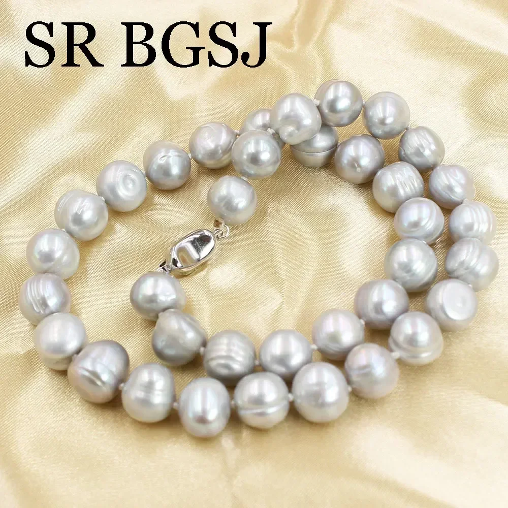 

11-12mm Nice Round Gray Natural Genuine Freshwater Pearl Women Bead Choker Necklace 17-20inch