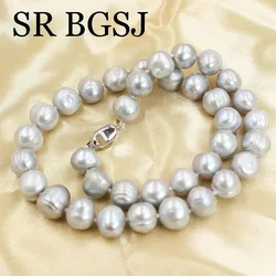 11-12mm Nice Round Gray Natural Genuine Freshwater Pearl Women Bead Choker Necklace 17-20inch