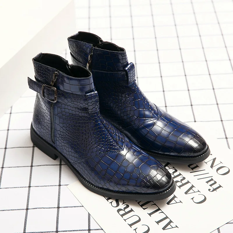 Chelsea Boots Male Ankle Booties Trend Men Boots Men Winter Snow Boots Waterproof Leather Cotton Shoes Warm Non-Slip Shoes Black