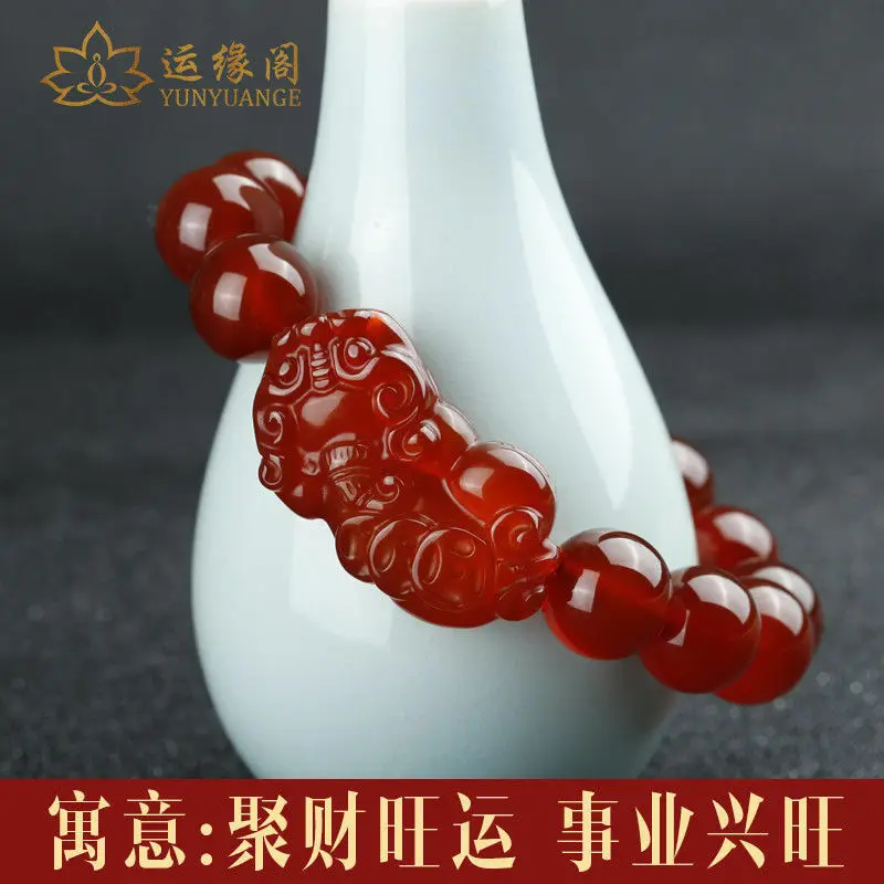 China's 100% Natural Red agate jade round beads PIXIu stretchable Lucky bracelet