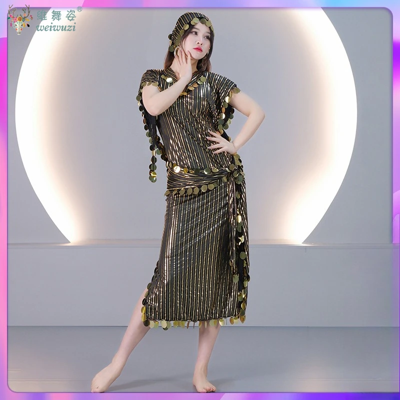 أردية الرقص الشرقي أداء زي المرأة مطرزة رداء الحجاب وشاح الورك 3 قطعة ملابس المنافسة Shaabi Baladi Saidi #2