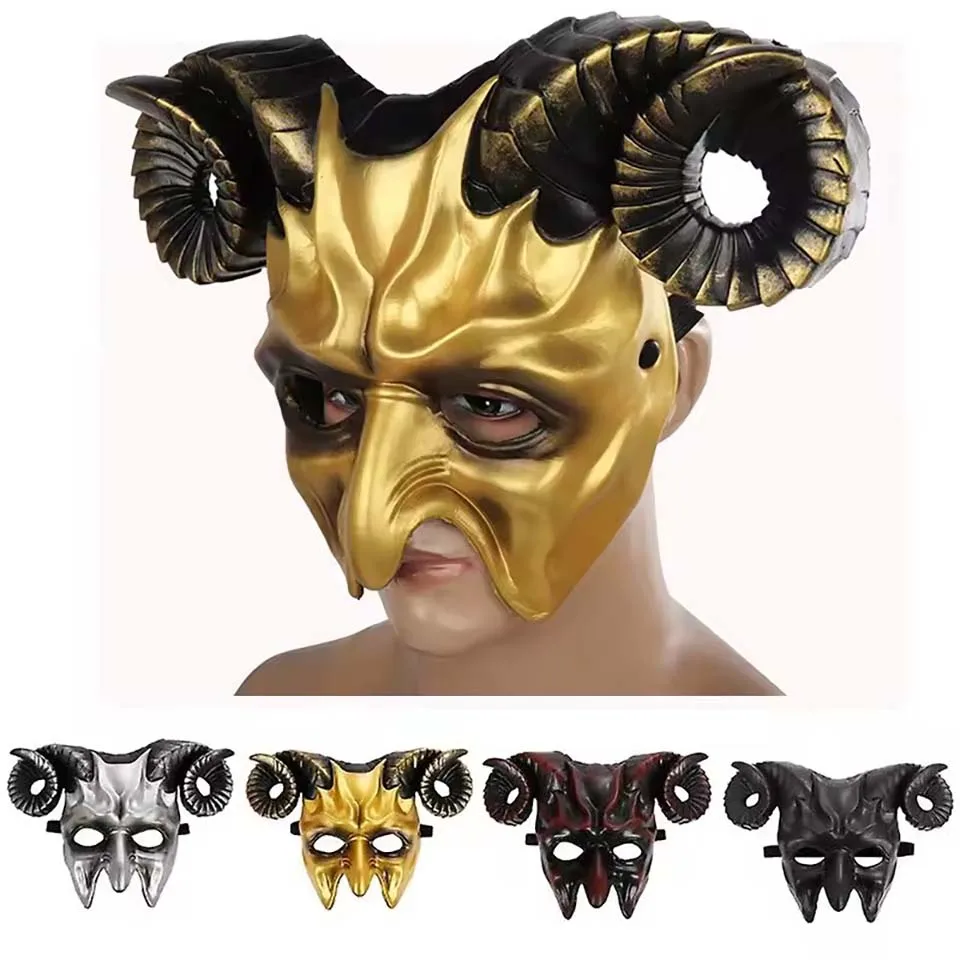 Realistic Halloween Party Headwear Cosplay Horror 3D Mask Bull Horn Mask Props Stage Show Accessories Performance Makeup Party
