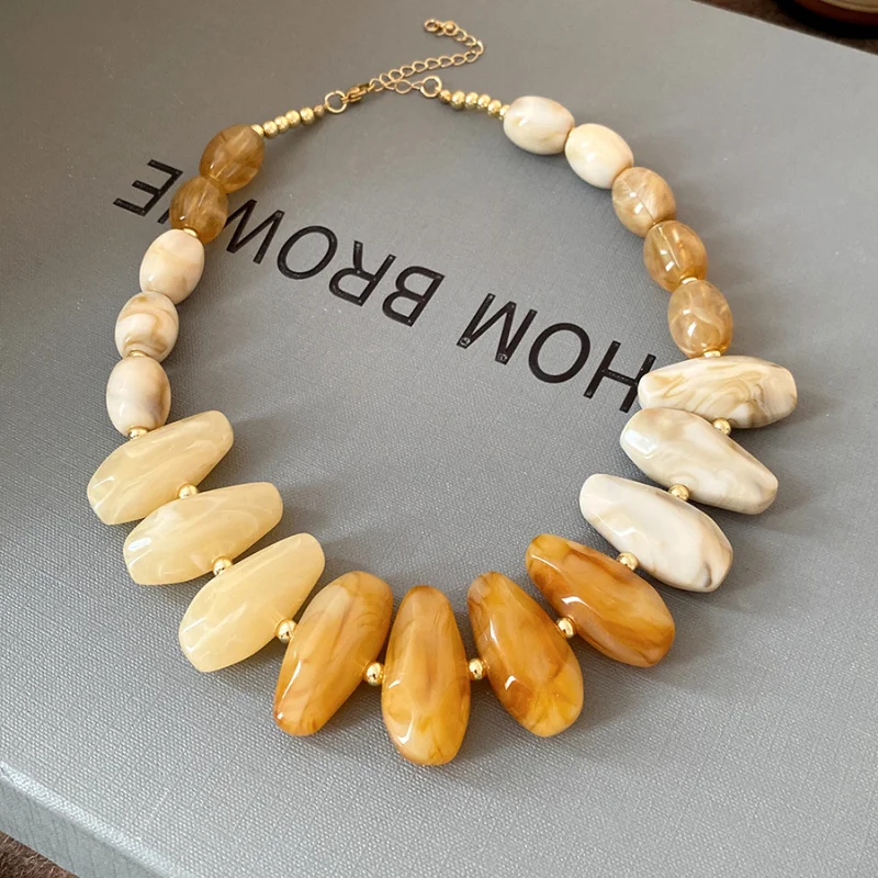 Amber Color Irregular Acrylic Beads Chokers Necklaces Set