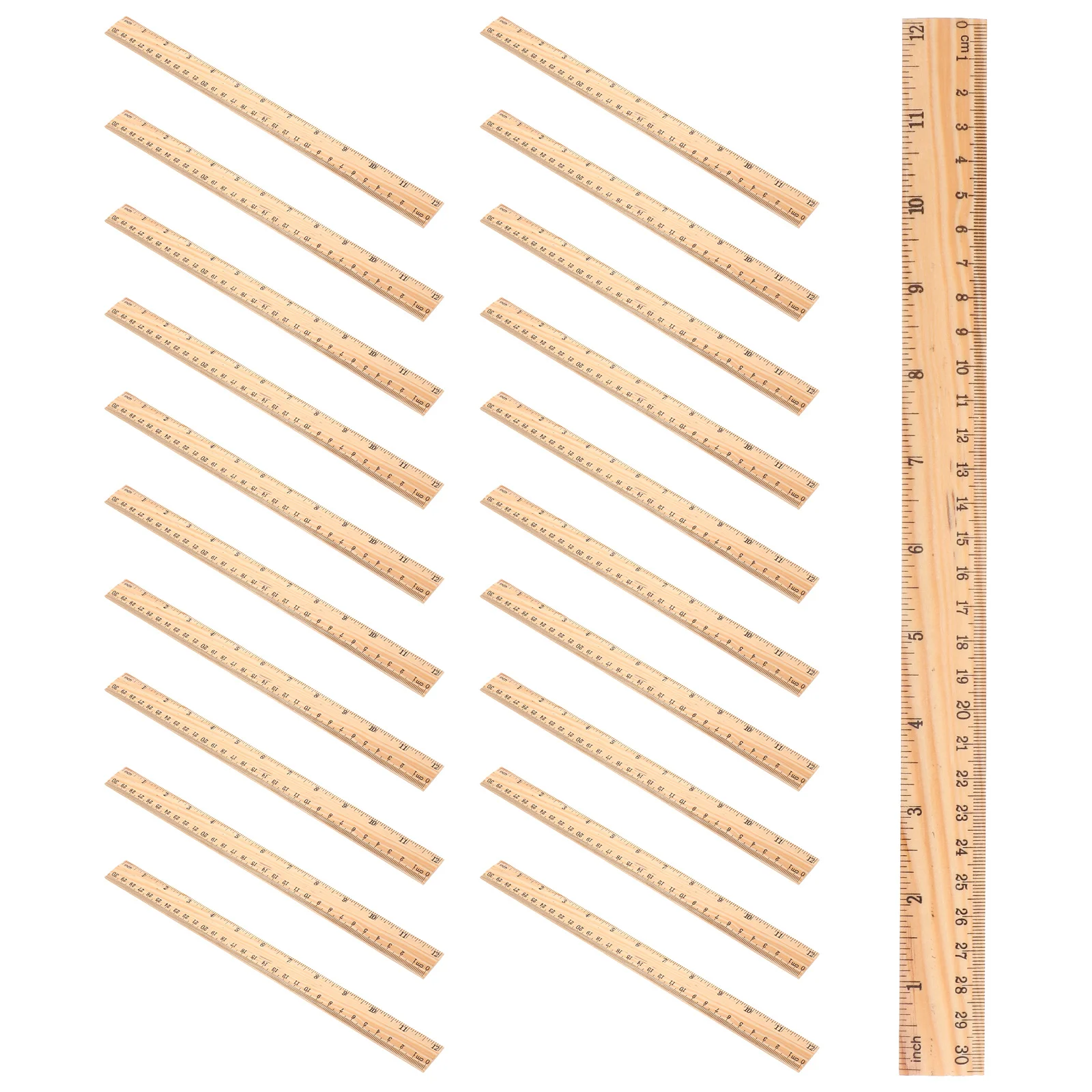20pcs Wooden Rulers 30Cm Straight Edges Measuring Tool For Drawing Students Portable With Inches Centimeters Multi-Function