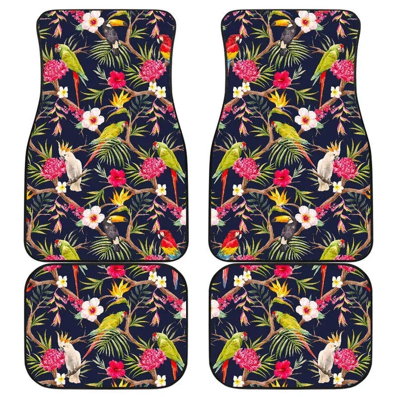 Parrot Toucan Tropical Pattern Print Front and Back Car Floor Mats Heavy Carpet Front and Rear Full Set 4PCs Pack