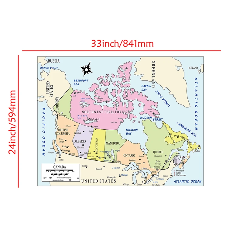 59*84cm mapa kanady włóknina na płótnie malarstwo ścienne bez ramki plakat dekoracyjny druk dekoracja wnętrz artykuły szkolne
