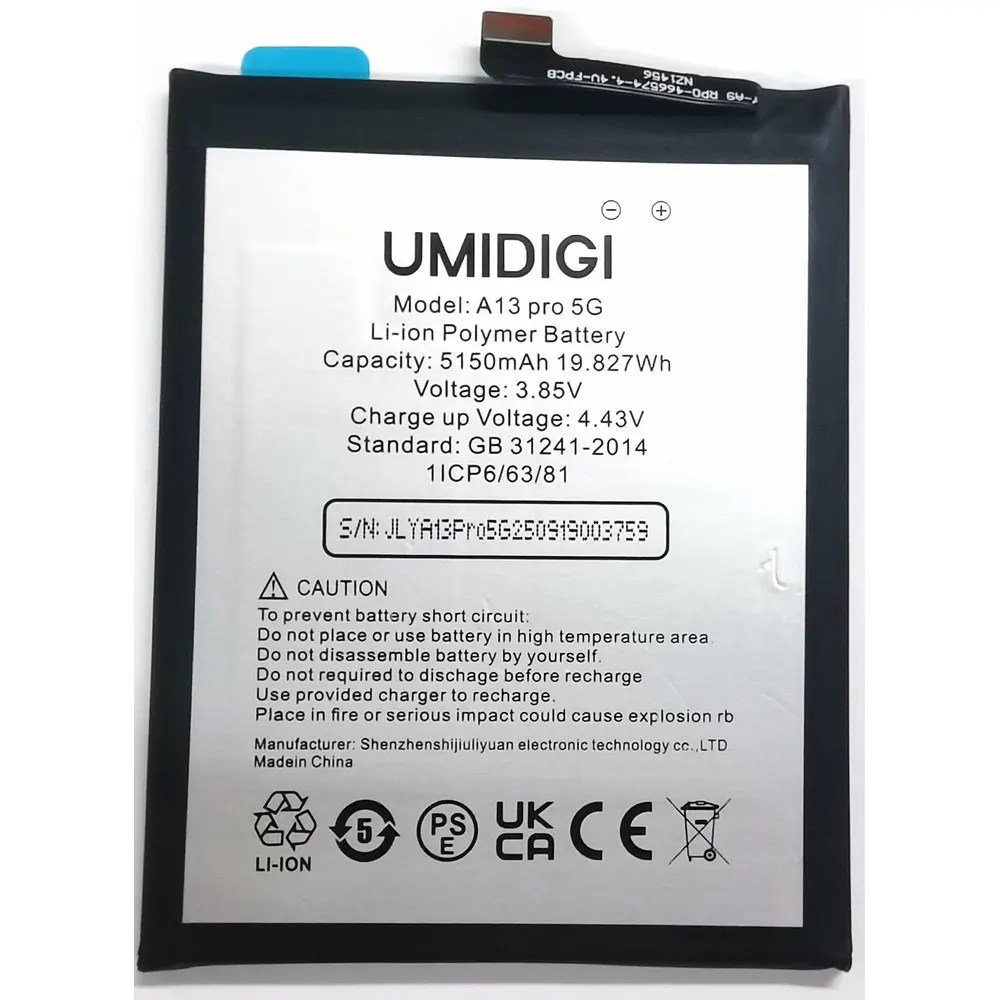 3.85V 5150mAh UMI Umidigi A13 Pro 5G Mobile Phone  Rechargeable Li-ion Polymer Battery