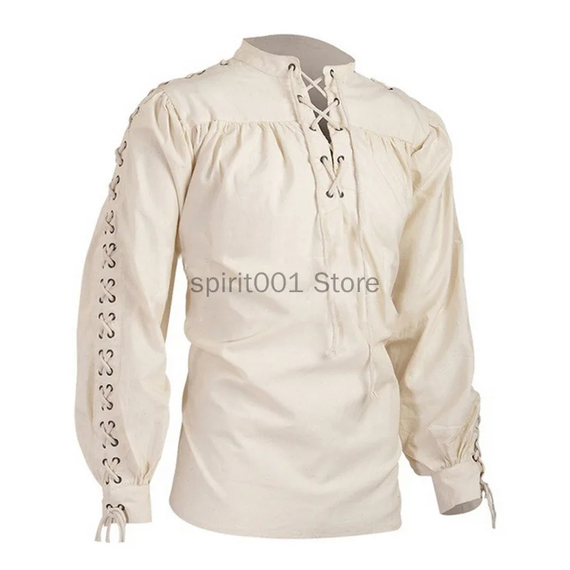 

Mens Blouse Medieval Pirate Shirt Viking Renaissance Lace up Halloween Mercenary Scottish Jacobite Ghillie Tops New