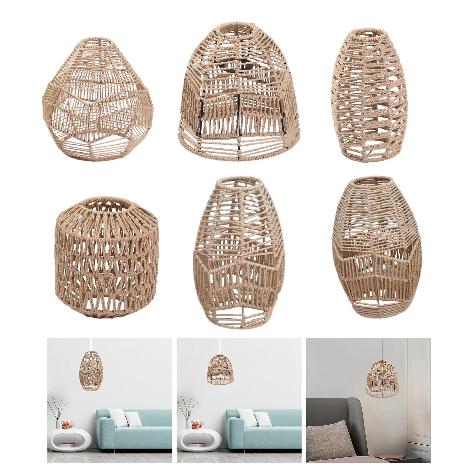 Nordic Wicker Chandelier Cover Replacement Handwoven Paper Rattan Lampshade for Living Room Ceiling Light