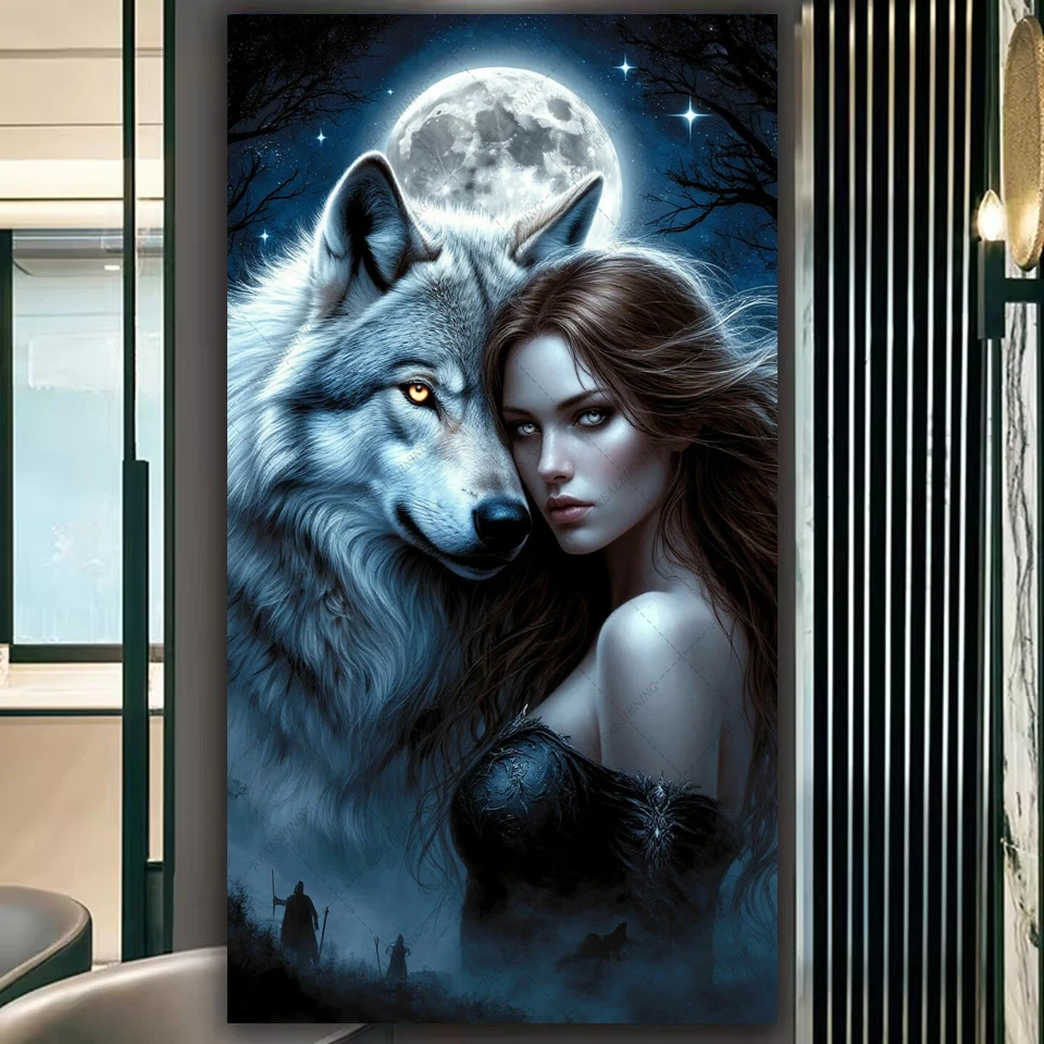 Large Diamond Painting Full Square Round Vampire Woman Rose Castle Wolf Landscape Diamond Mosaic DIY Cross Stitch Jewelry Art