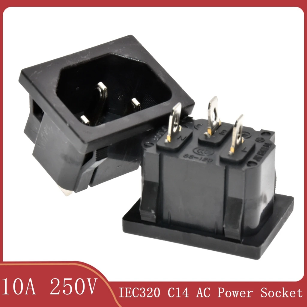 1PC IEC320 C14 10A 250V 3 Terminals AC Electrical Power Socket 3 Pins Chassis Panel Mounted Inlet Module Plug Connector