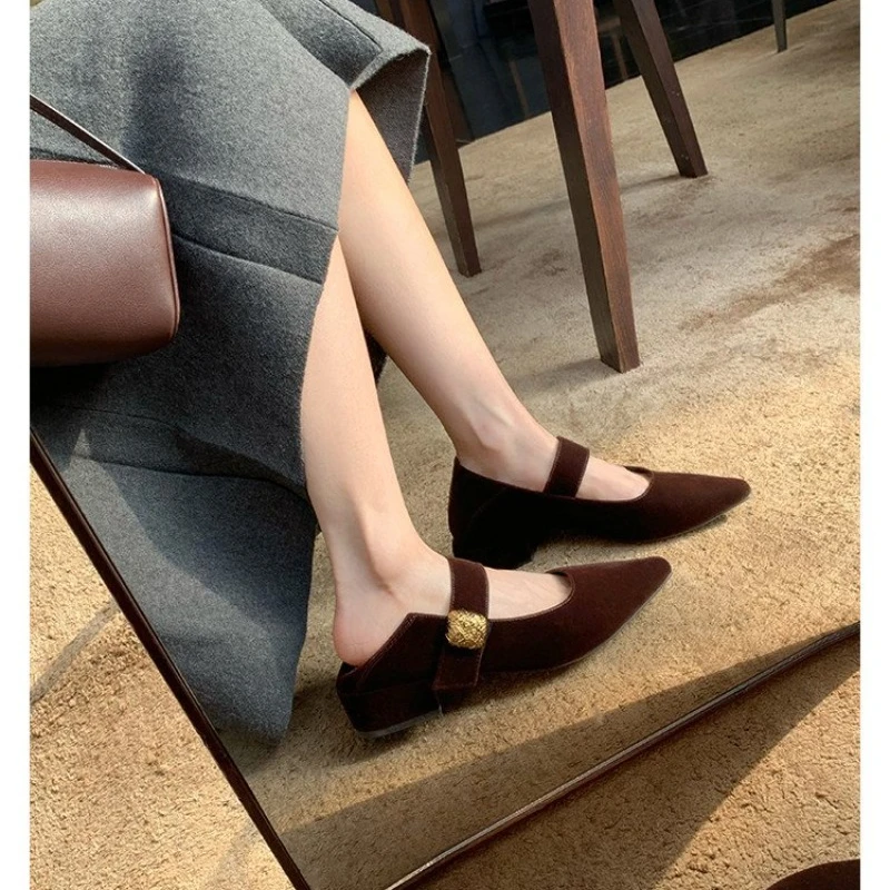 Women's New  High Heel Block Heel Integrated Lightweight and Comfortable Waterproof Platform Matte Suede Single Shoes