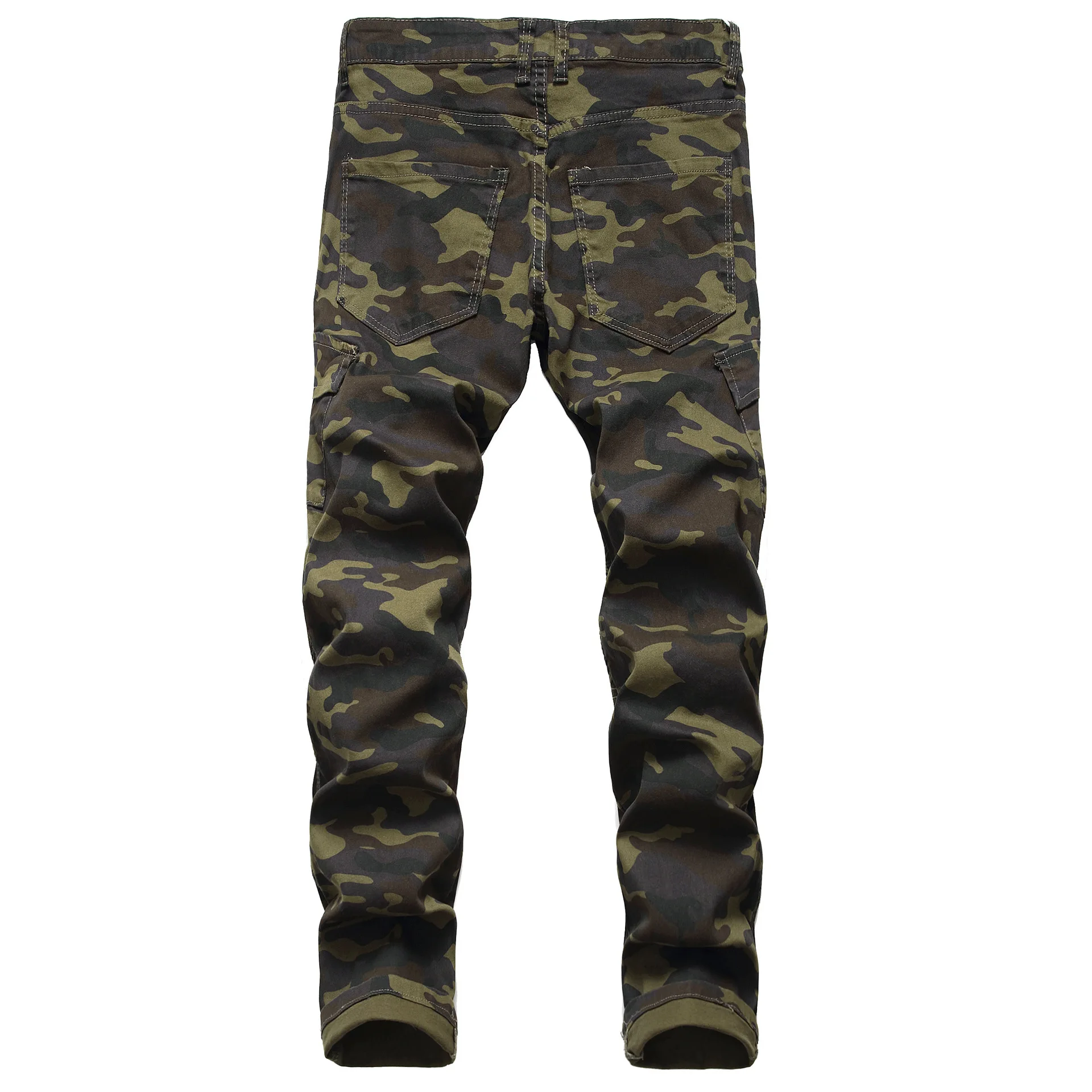 Men's Stretch Camouflage Biker Jeans High Quality Casual Denim Cargo Pants Men Slim-fit Multi-pocket Jogging Trousers