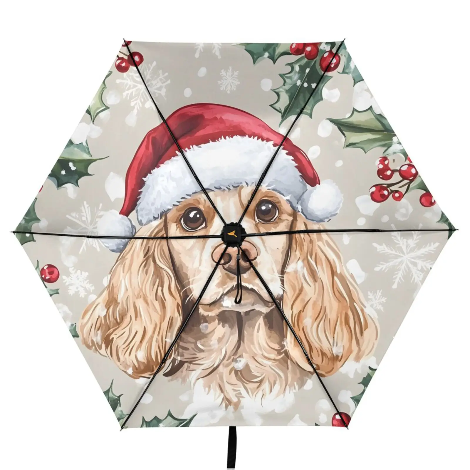 

Three Folding Umbrella Parasol Women Anti-UV Sun Protection Umbrella Outside Black Coating 6 Ribs Christmas cartoon animal print