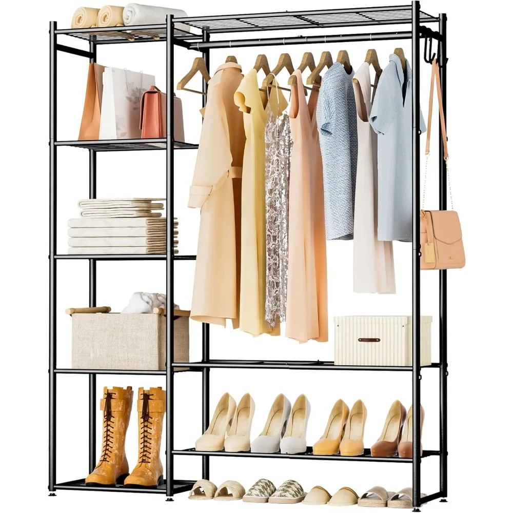 

Wardrobe Closet, Portable Clothing Rack for Hanging Clothes, Free Standing Closet Organizers and Storage System with 4 Tiers She