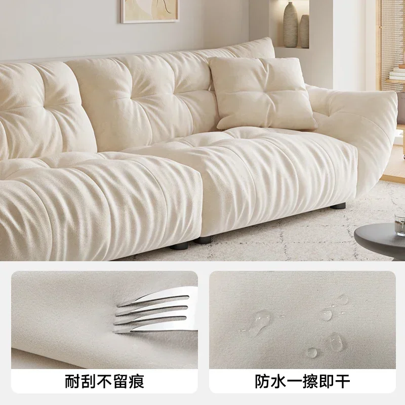 Cream style fabric sofa Italian light luxury straight row cat paw cloth skin velvet