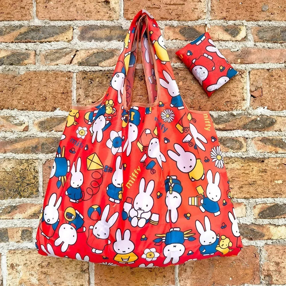 HOT Cute Miffy Folding Shopping Bag Extra Large Capacity Waterproof Nylon Durable Tote Bag Travel Grocery Storage Bag In Stock