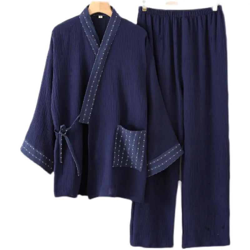 Japanese Kimono Mens Pajamas Men Sleepwear Male Casual Loose Home Two Piece Set Sleepwear Nightgown Outfits Asian Clothes