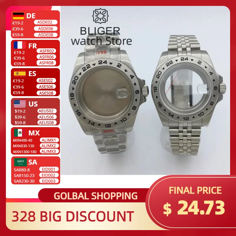 BLIGER 40mm /43mm Explore 2 Case Solid bezel Sapphire Glass fit NH34 NH35 NH36 ETA2824 PT5000 Miyota DG2813 3804 movement