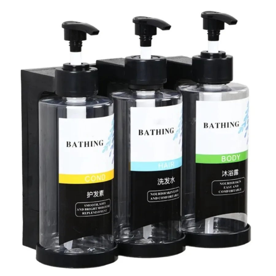 

No Drill Wall Mounted Soap Dispenser Set 3 Chamber Shampoo Shower Gel Liquid Soap Dispenser for Bathroom Hotel Commercial Home