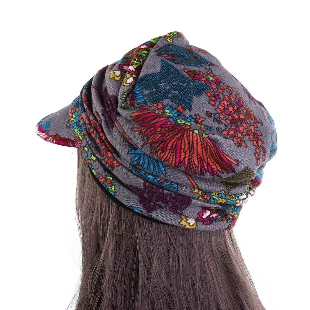 

Middle Aged and Elderly Cap Girls Cap Foldable Earflap Floral Print Cotton Peaked Cap Ethnic Style Cap Women Hat Baseball Cap