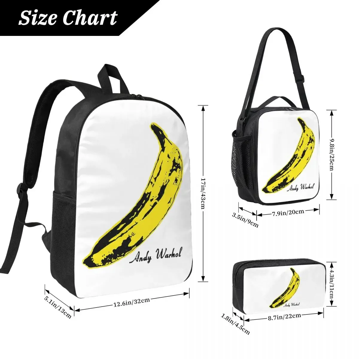 Andy Warhol Sunset Cat Cattle Banana Backpack BookBag School Bag Computer Shoulder Bags 3ps Insulated Lunch Bag Pencil Case
