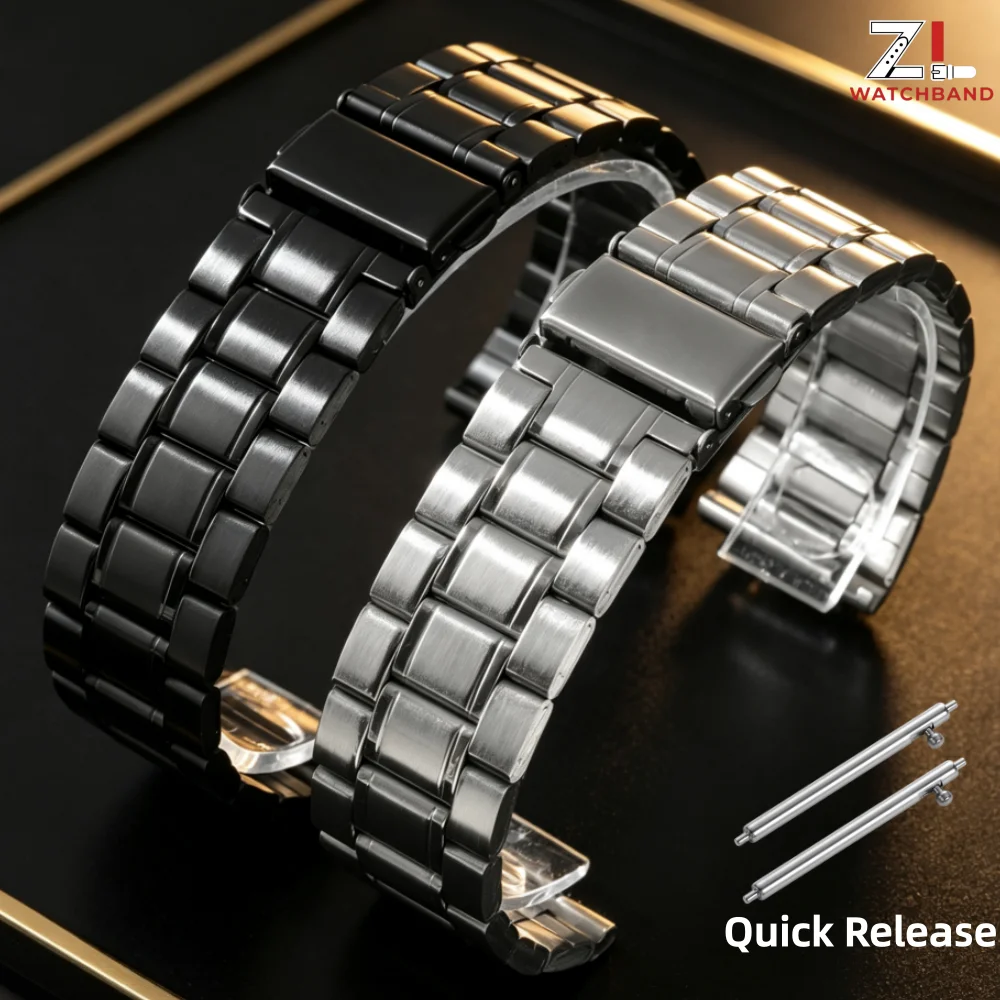 22mm Edelstahl-Armband Business Schnellverschluss Metall-Uhrenarmband Gliederarmband Uhrenband Schwarz Silber Roségold Uhrenzubehör