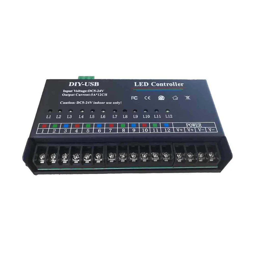 12 Channel 60A Programmable LED Controller DC5-24V For RGB Monochrome Light Strip Dimmer Module With USB Software For Stage