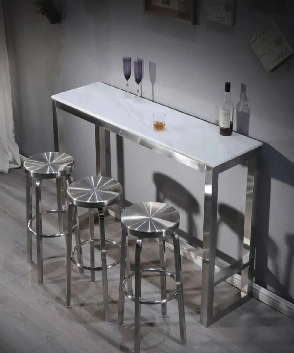 مقاعد بار من الفولاذ المقاوم للصدأ - مقعد دائري حديث، مرتفع - مقعد لجزيرة المطبخ/المقهى، مقعد بإطار معدني متين